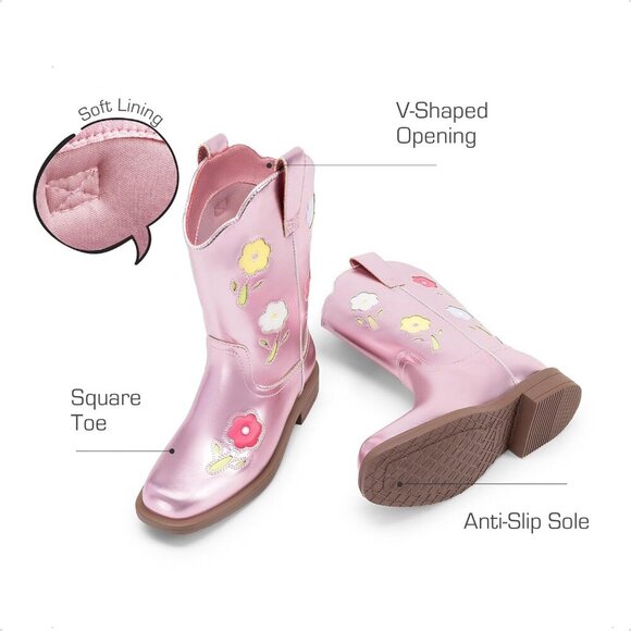 PAIRS Girls Western Cowboy Boots Mid-Calf Riding Shoes for Kids - Picture 4 of 6